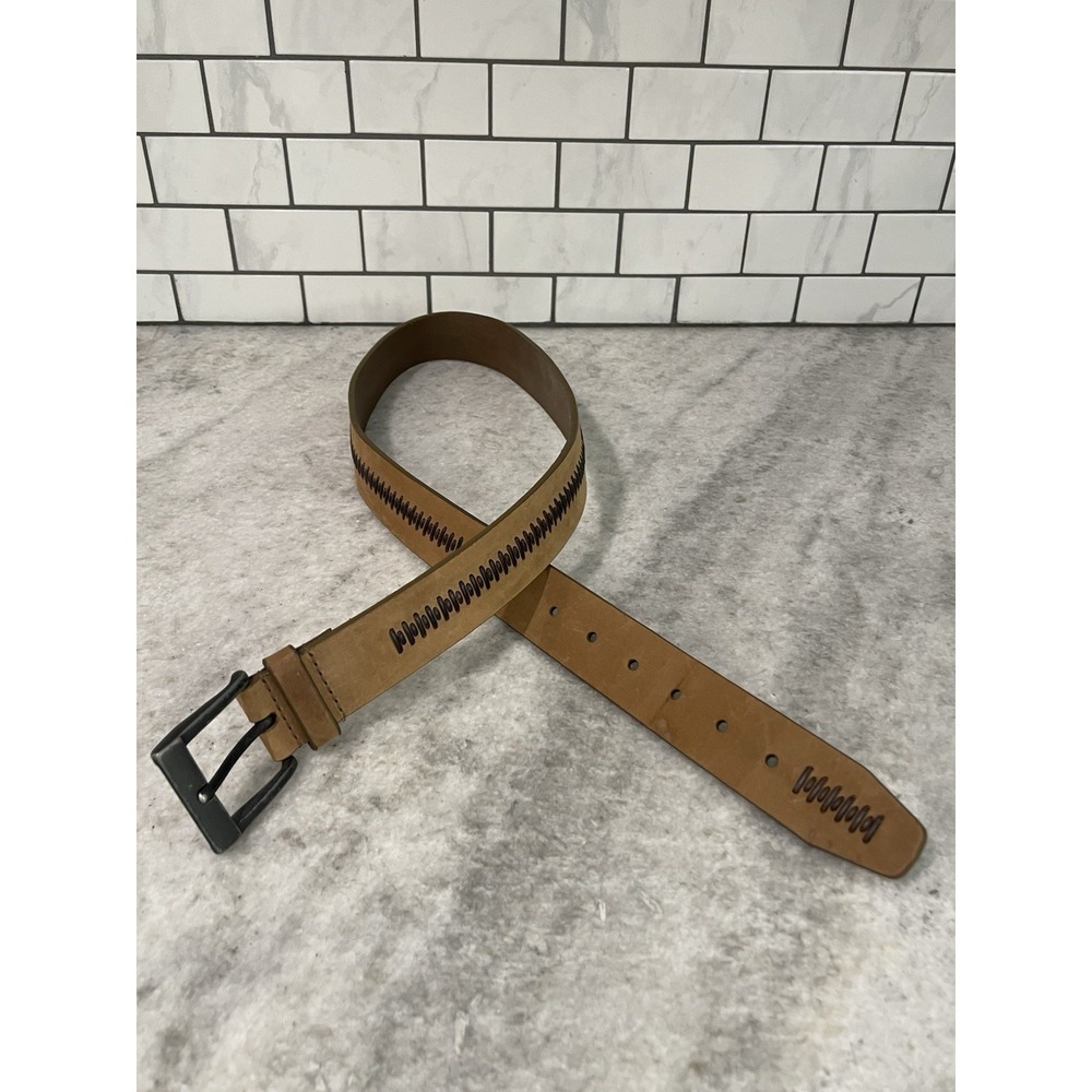 Western Belt Mens 38 Brown Genuine Leather Brads Tan Utility Casual Equestrian